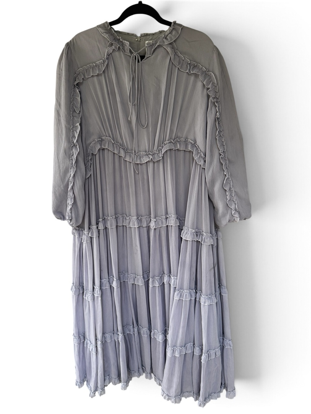 Dainty Jewell’s Dress Women’s XL Purple Ruffle Tiered Midi Romantic 3/4 Sleeve